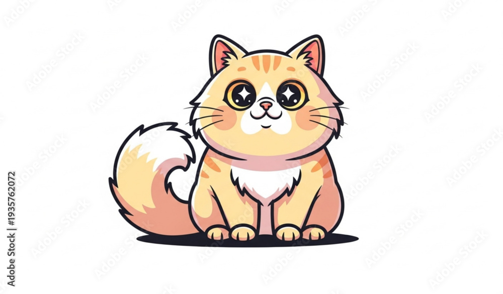 Fototapeta premium Cute Cartoon Persian Cat Vector Illustration Sitting Fluffy Kitty Mascot Isolated on White Background