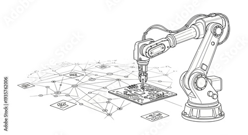 Robotic Arm Assembling Electronic Circuit Board.