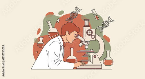 Scientist Examining Sample Through Microscope.