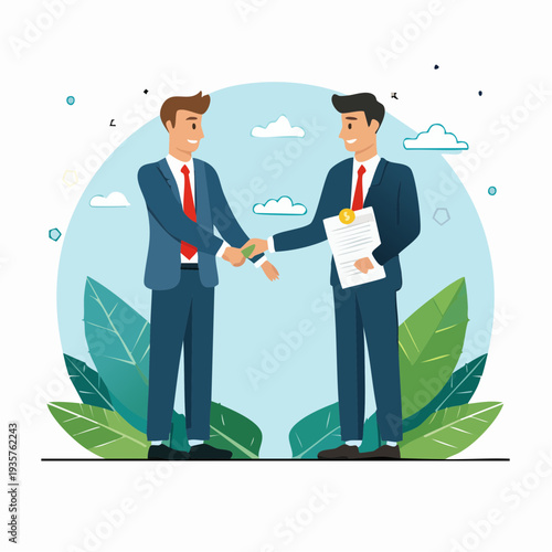 Successful Business Agreement and Financial Transaction Between Two Professional Businessmen Sealing a Deal with a Handshake