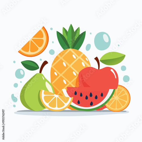 Vibrant and refreshing illustration of a colorful fruit assortment, perfect for healthy eating and summer freshness