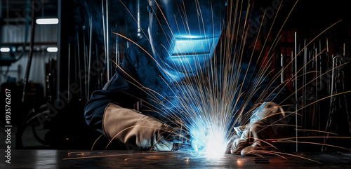 Wallpaper Mural Industrial welder routine, Labor Day poster concept, portrait of a professional welder at work, copy space for text Torontodigital.ca