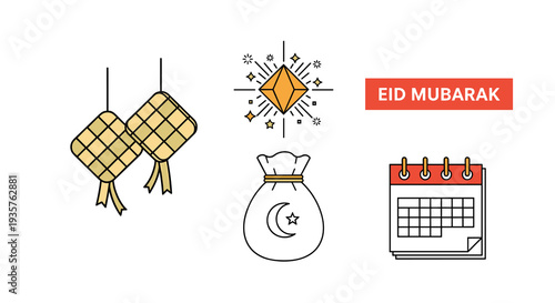 Happy Eid Mubarak, modern flat vector showing family happiness, generosity, and joyful Eid Mubarak celebration