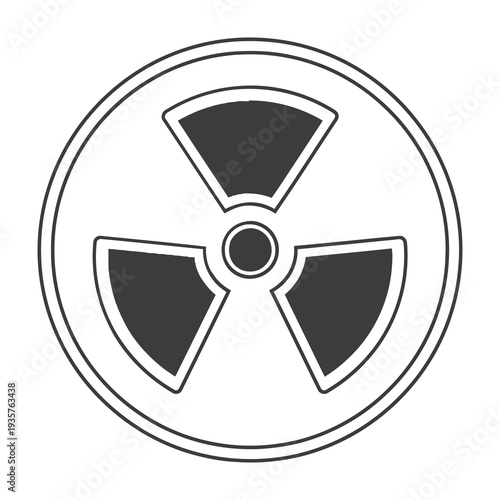 A bold and universally recognized radiation symbol featuring three distinct triangular segments converging toward a central dot on a clean white circular background for safety awareness and hazard