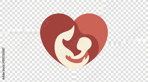 Mother and Child Love Heart Icon Symbol.