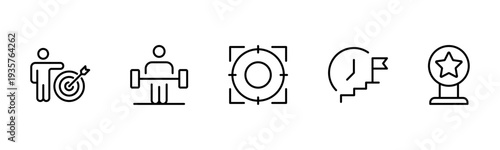 Success and growth web icons inline style. Handshake, growth profit, innovation, increase sale, coaching, progress, strategy, achievement, collection. Vector illustration.