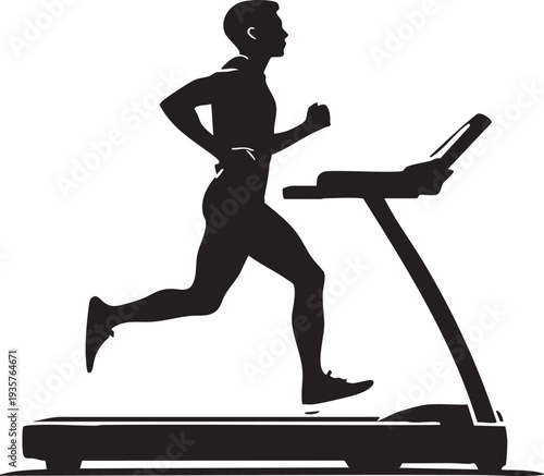 Man running on treadmill in silhouette exercising in fitness training with dynamic movement