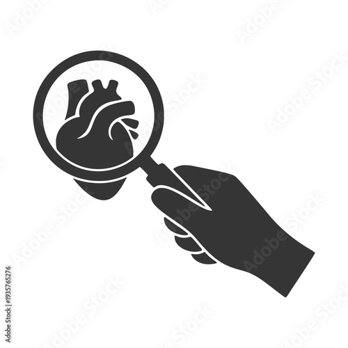 ルーペを持つ手のシルエットアイコン　心臓