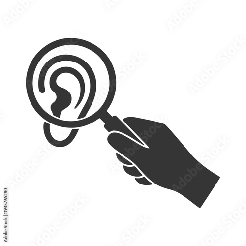 ルーペを持つ手のシルエットアイコン　耳