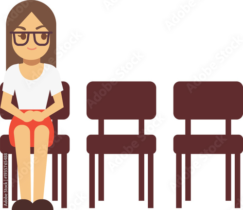 Woman waiting cartoon character. Bored person sit on chair