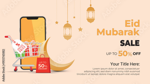 Special Offer EID Mubarak Sale Islamic design. online sale.  Suitable for Greeting Card, Poster and Banner.
