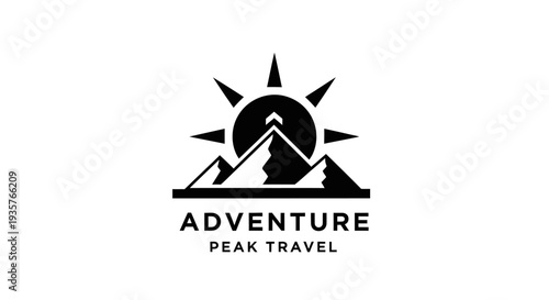 Adventure Peak Travel Logo with Mountains and Sun Vector Design