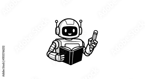 AI Robot Learning with Book and Pencil - Education Technology Concept