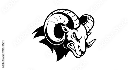 Aggressive Ram Head Mascot Logo Illustration in Black and White