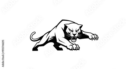 Aggressive Panther Puma Illustration Crouching Ready to Attack