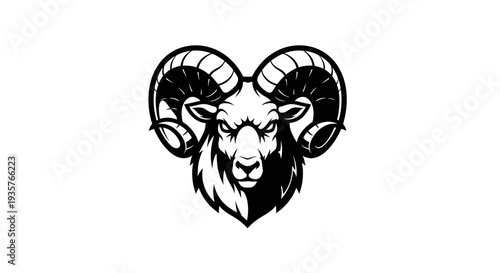 Aggressive Ram Head Mascot Logo Illustration - Black and White Bighorn Sheep Design