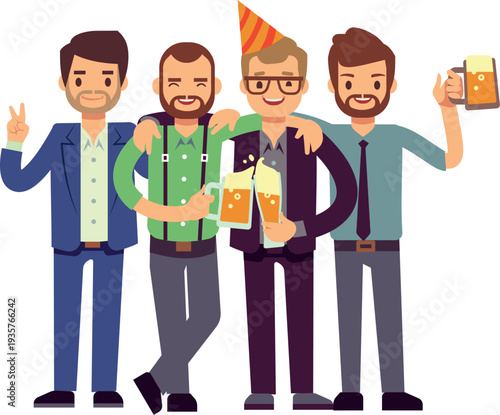 Birthday party. Teammates happy together with beer glasses