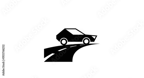 Black Car Silhouette Driving on Winding Road Icon