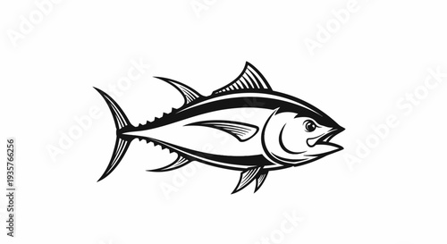 Black and White Tuna Fish Illustration in Retro Woodcut Style