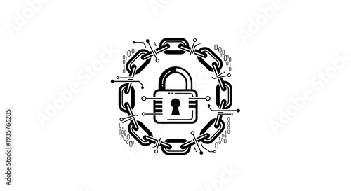 Blockchain security concept with padlock, digital chain, and cyber protection elements