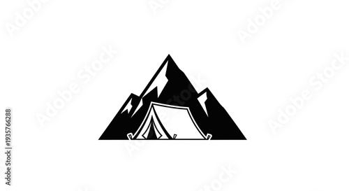 Camping Tent and Mountain Silhouette Logo Vector Icon for Outdoor Adventure