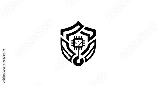 Cyber Security Shield Logo with Microchip and Key Icon for Digital Protection