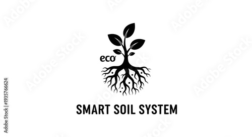 Eco Smart Soil System Logo with Plant Roots - Sustainable Agriculture Technology Concept