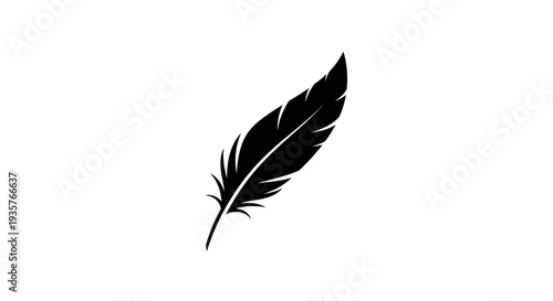 Elegant Black Feather Silhouette Isolated on White Background