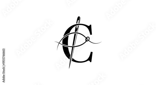Elegant Letter C Monogram with Needle and Thread Design for Fashion and Craft Branding