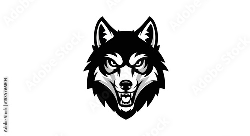 Fierce Wolf Head Mascot Logo Vector Illustration - Black and White Animal Emblem