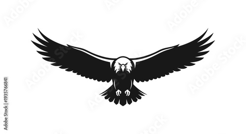 Flying Eagle with Spread Wings Vector Illustration - Majestic Bird of Prey Silhouette