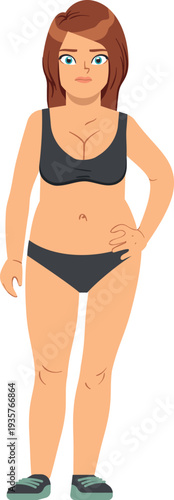 Sad overweight woman. Female body shaming concept