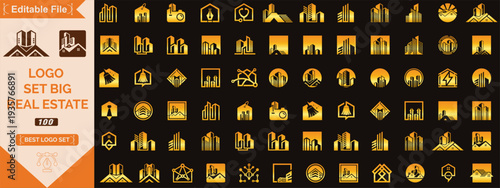Mega Set and Big Group, Real Estate, Building and Construction Logo Vector Design, Set of Building, Real Estate, and Construction logo design inspiration.