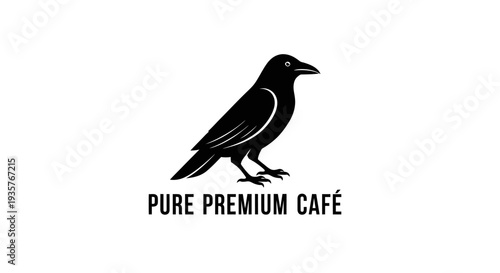 Minimalist Black Crow Bird Logo for Pure Premium Cafe Branding