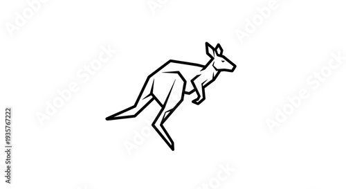 Minimalist Geometric Line Art Kangaroo Jumping Illustration