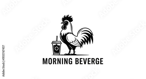 Rooster with Coffee Cup Logo Illustration for Morning Beverage Branding