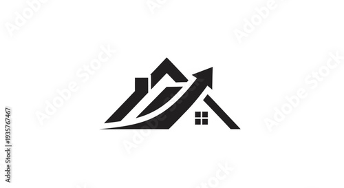 Real estate growth icon, house market increase with upward arrow symbol