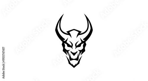 Stylized Black Demon Skull Head with Horns Graphic Logo Design
