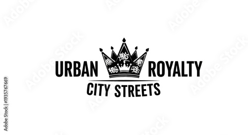 Urban Royalty City Streets Logo with Crown Icon in Black and White