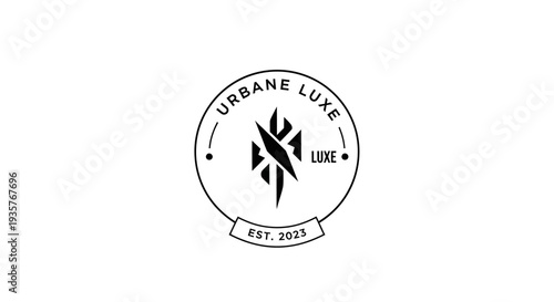 Urbane Luxe brand logo design, modern elegant black and white emblem with abstract symbol, est. 2023
