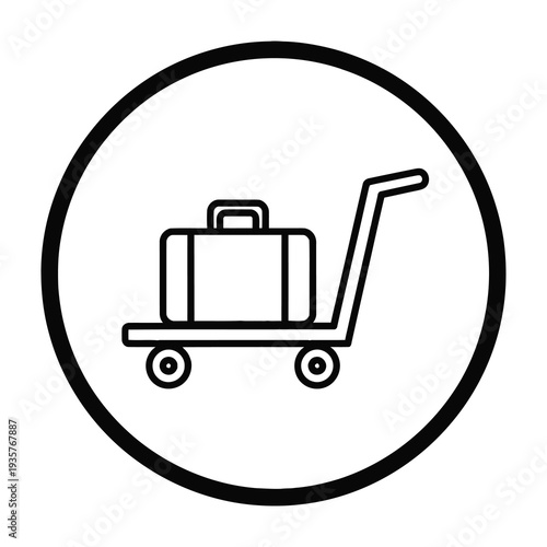 Minimalist luggage cart carrying a wheeled suitcase glides smoothly across a clean neutral background for travel and logistics branding or corporate presentations