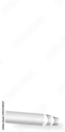 Rolled flap torn from paper piece. Vertical roll