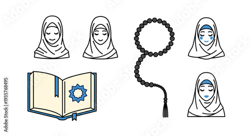 Icon Set Happy Eid al Fitr, IDUL FITRI means Eid al Fitr. Eid Mubarak Icon Design with Islamic Element