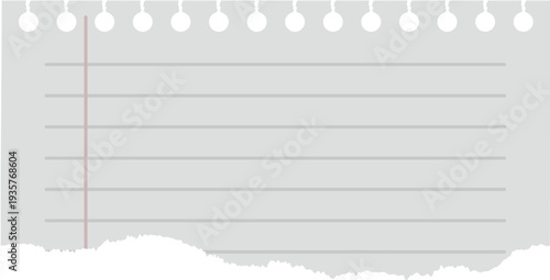 Torn notebook page with ripped edge blank template