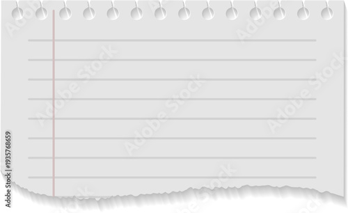 Notebook scrap with torn edge. White paper piece