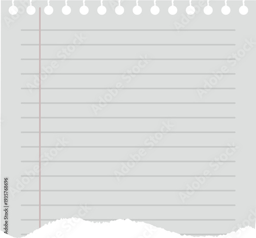 Empty notepad sheet with damaged edge realistic mockup