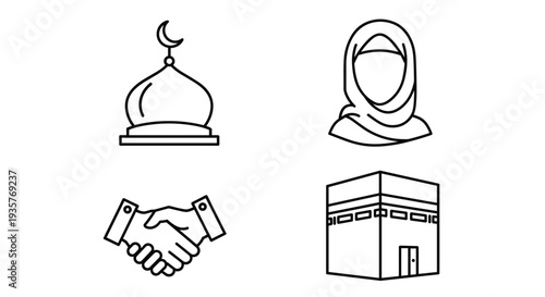 Icon Set Happy Eid al Fitr, IDUL FITRI means Eid al Fitr. Eid Mubarak Icon Design with Islamic Element