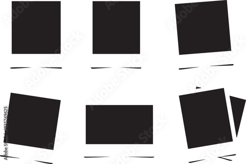 A collection of six black and white vintage style instant photo frames arranged in various orientations.