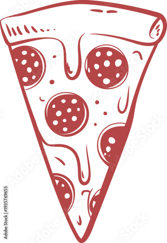 Hand drawn sketch vector illustration of a slice of pizza in minimalist line art style