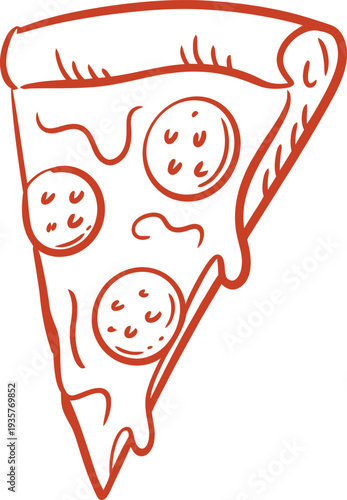 Hand drawn sketch vector illustration of a slice of pizza in minimalist line art style